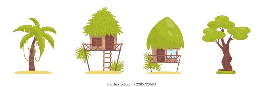 Tropical Jungle Landscape Design Elements Vector Set