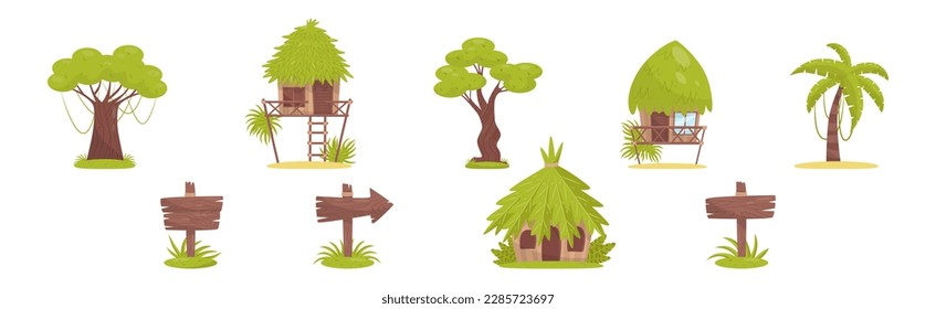 Tropical Jungle Landscape Design Elements Vector Set