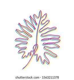 Tropical jungle leaf of philodendron one line drawing art illustration