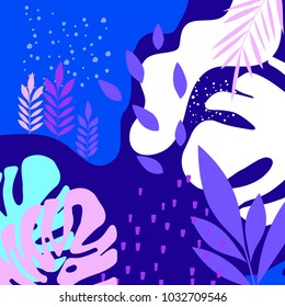 Tropical jungle leaves background. Tropical poster design. Tropical leaves art print. Wallpaper, fabric, textile, wrapping paper vector illustration design