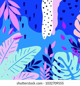 Tropical jungle leaves background. Tropical poster design. Tropical leaves art print. Wallpaper, fabric, textile, wrapping paper vector illustration design