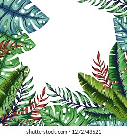 Tropical jungle leaves background. Vector illustration