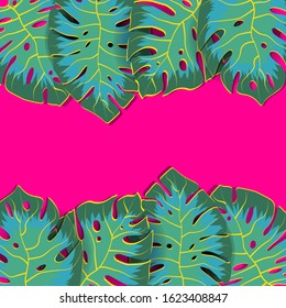 Tropical jungle leaves. Floral pattern with monstera leaf. Floral background with tropical leaves. Beautiful hand-drawn exotic plants. Vector illustration