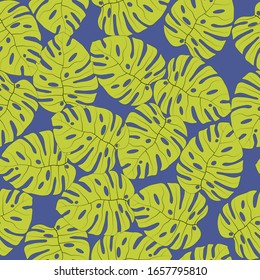 Tropical jungle leaves. Floral pattern with monstera leaf. Floral background with tropical leaves. Beautiful hand-drawn exotic plants. Vector illustration