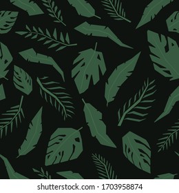Tropical jungle leaves seamless pattern. Hand drawn vector illustration pattern. For fashion, textile, web, print, surface design