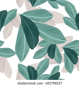 Tropical jungle leaves seamless pattern vector floral background