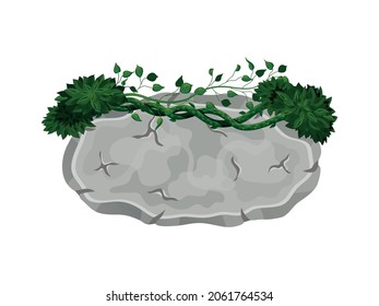 Tropical jungle lianas composition with view of stone covered by liana bushes vector illustration