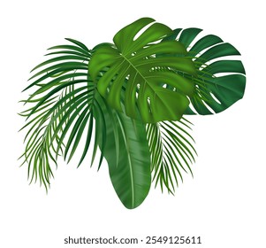 Tropical jungle palm leaves composition. Summer botanical design elements with greenery tropic exotic for summer card, invitation, banner, poster. Vector illustration