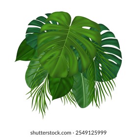 Tropical jungle palm leaves composition. Summer botanical design elements with greenery tropic exotic leaves for card, invitation, banner, poster. Vector illustration