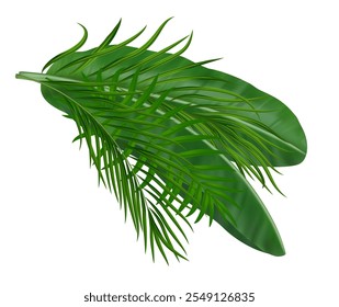 Tropical jungle palm leaves composition. Summer botanical design elements with greenery tropic exotic for summer card, invitation, banner, poster. Vector illustration