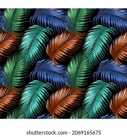 Tropical jungle palm leaves, flowers, seamless aqua color fruit pattern Hawaiian design isolated on white background, T-shirt design . textile background . 
