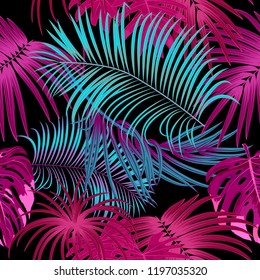 Tropical jungle palm leaves seamless pattern, vector floral pattern background, exotic print.