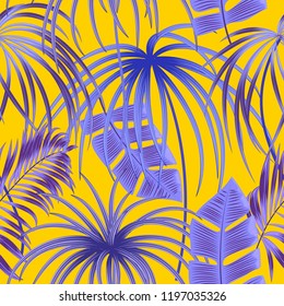 Tropical jungle palm leaves seamless pattern, neon colors, vector floral pattern background, exotic print.