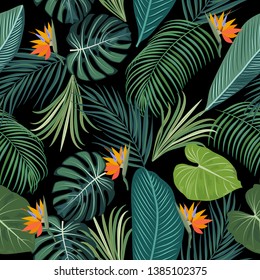 Tropical jungle palm leaves seamless pattern, vector floral background, exotic print.