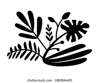 Tropical or jungle plants logo template with black leaves silhouettes applicable for your social media promotional and identity content or stickers, vector illustration, design element.