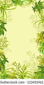 Tropical jungle plants. Vertical vector banner.