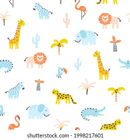 Tropical Jungle Seamless Pattern Animals Palms Stock Vector (Royalty ...