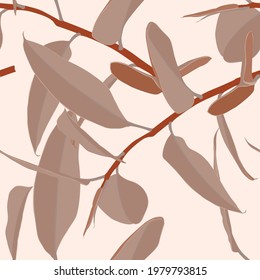 Tropical jungle seamless pattern with brown ficus trees, beige background for wedding, quotes, Birthday and invitation cards, greeting cards, print, blogs, bridal cards.