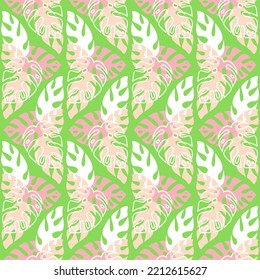 Tropical jungle seamless pattern palm monstera leaf, vector illustration for design