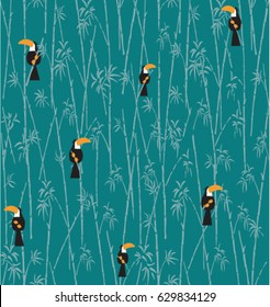 Tropical jungle seamless pattern with parrot bird,  vector illustration background