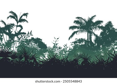 Tropical Jungle Silhouette with Palm Trees. Vector icon design.