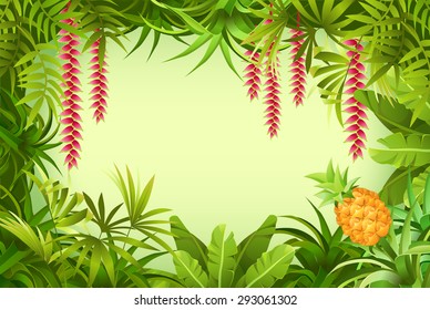 Tropical jungle with space for text. Vector illustration.
