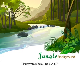 TROPICAL JUNGLE TREES AND FRESH WATER STREAM