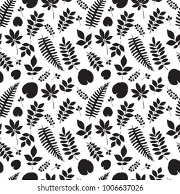 Tropical jungle trendy seamless pattern with exotic palm leaves and berries, leaf branches. Vector spring or summer floral endless background.
