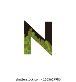 Tropical Jungle Vector Logo Letter N. N Letter Design Vector Jungle Tropical Leaves Logo Icon.