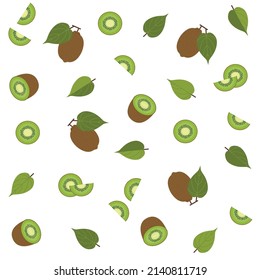 Tropical Kiwi pattern. White background. Flat vector illustration. Minimal style. Stylized elements. Clean lines, modern illustration.