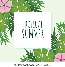 tropical label with square frame