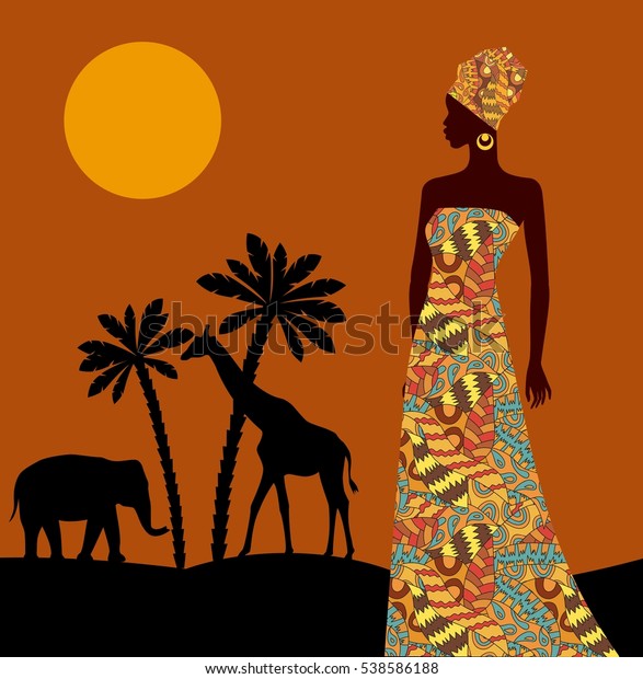 Tropical Landscape Beautiful Black Woman African Stock Vector Royalty Free 538586188 