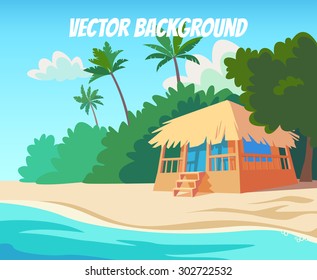 tropical landscape with bungalow. vector illustration