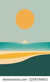 Tropical landscape of coast beautiful sea shore sand beach on good sunny day flat vector illustration