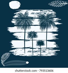 Tropical Landscape Dark Turquoise Background Palms Stock Vector ...