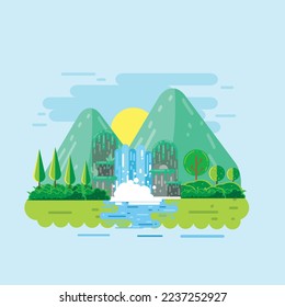 Tropical landscape with flat design illustration