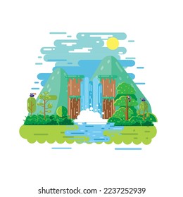 Tropical landscape with flat design illustration