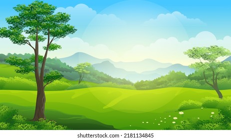 Tropical Landscape green Hills with wild forest and mountain