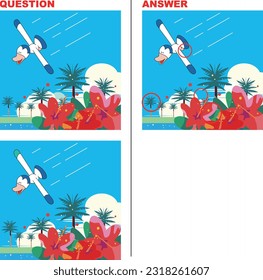 Tropical landscape with hibiscus and palm trees Find the difference quiz