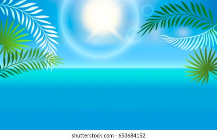 The tropical landscape is the ocean and palm trees. Concept of leisure and travel. vector illustration