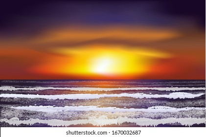 Tropical landscape ocean wallpapert, vector illustration