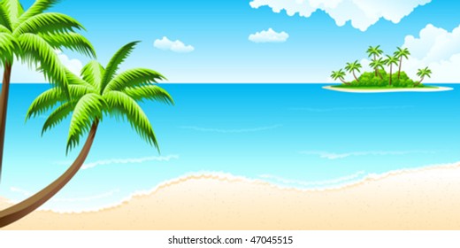 Sunny Day On Tropical Sandy Beach Stock Vector (Royalty Free) 1012423042