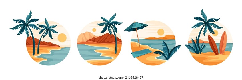 Paisaje tropical con palmera y Vector de la orilla de arena