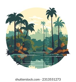tropical landscape and palm trees design isolated