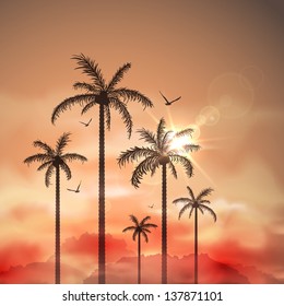 Tropical landscape with palm trees. Eps 10