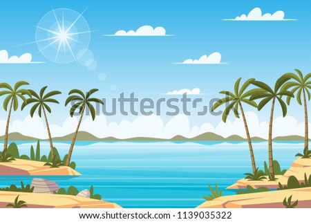 Tropical landscape with palm trees and rocks