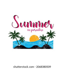 Tropical landscape in paradise, beach, palm trees, sunset and ocean waves, vector art for screen printing, sublimation or anything your imagination wants RH+
