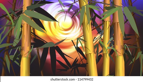 tropical landscape (tropical plants, bamboo, vector illustration)