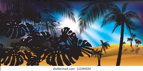 tropical landscape (tropical plants vector illustration)