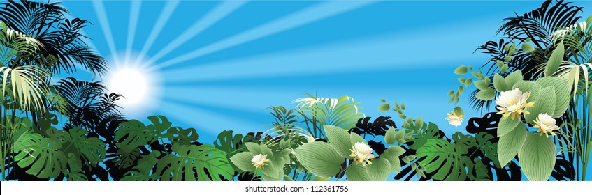 tropical landscape (tropical plants vector illustration)